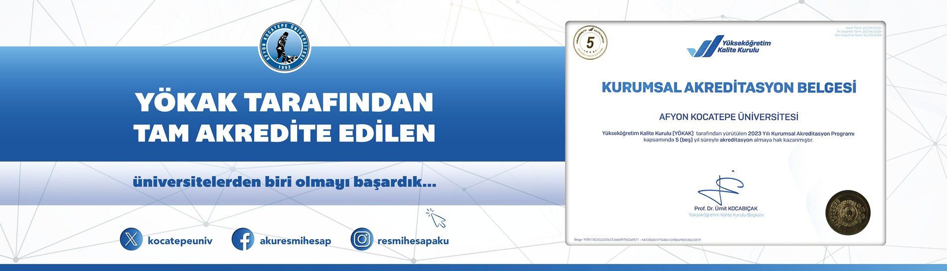 YÖKAK’tan Tam Akreditasyon