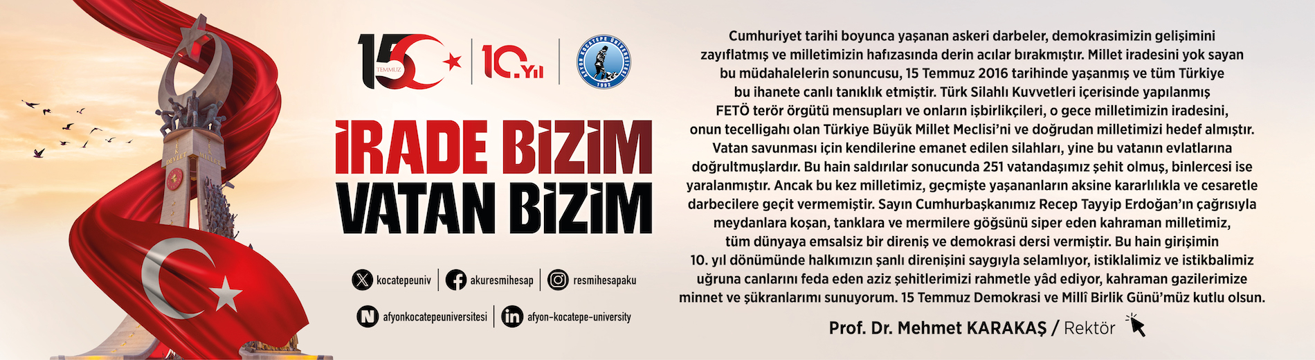 15 Temmuz Rektör Mesajı